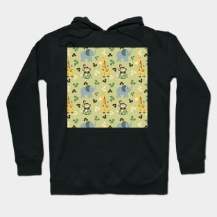 Jungle Safari Giraffe, Monkey, Turtle, Elephant Pattern Hoodie